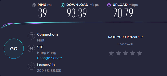 連接香港VPN時的速度