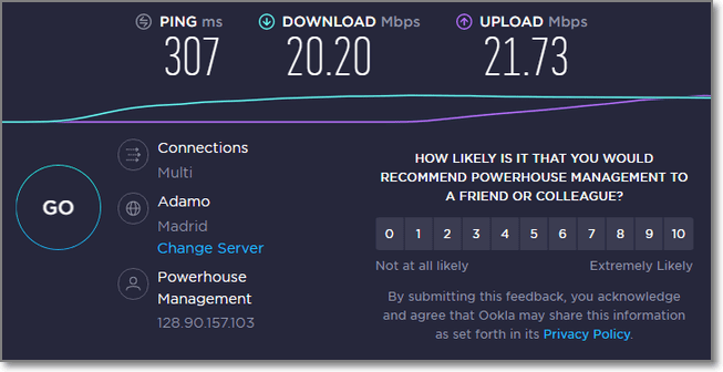 連接歐洲VPN時的速度